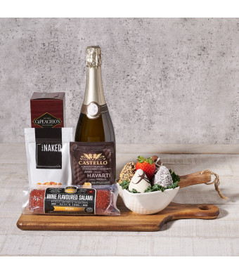Strawberries & Champagne Valentine’s Basket, Valentine's Day gifts, sparkling wine gifts, chocolate covered strawberries