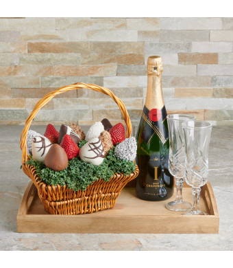 Champagne & Chocolate Dipped Strawberries Gift Basket, Valentine's Day gifts, sparkling wine gifts, chocolate covered strawberries