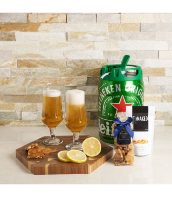 The Irish Pub Beer Set, beer gift sets, gourmet gifts, gifts, beer keg, beer, peanuts, pistachios, drinking glasses, cutting board