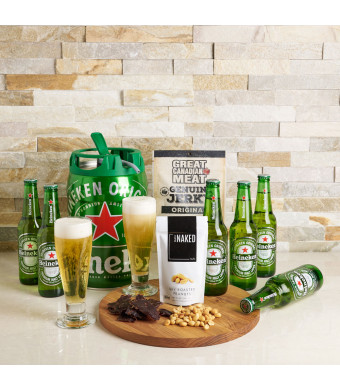 Heineken Falls Gift Set, beer gift sets, gourmet gifts, heineken, beer keg, beer, peanuts, beef jerky, US Delivery