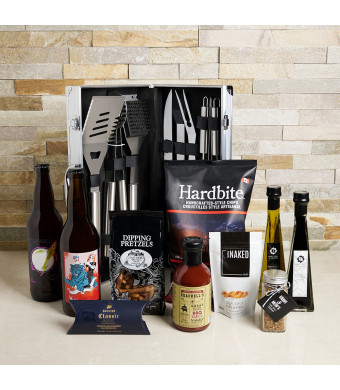 The Wonderful Barbecue Feast Basket, beer gift baskets, gourmet gifts, beer, BBQ, cashews, grill set