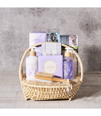 Mom Deserves the Best! Gift Basket, spa, gift basket, basket, delivery, lavender, lavender, hand, soap, cream, chocolate, tea, brush, headband, diffuser, US Delivery
