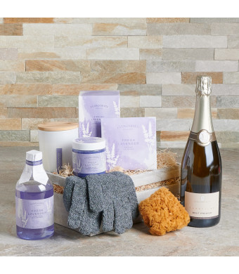 Soothing Care Spa Gift Crate, spa gift set, Sparkling Wine, Mother's Day, Spa, bath and body, bath, lavender, wine crate, Set 24076-2021, lavender spa gift crate delivery, delivery lavender spa gift crate, bath and body gift crate usa, usa bath and body g