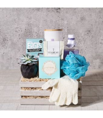 cookies, truffles, chocolate, gift crate, skincare, mother's day, lavender, bath and body, spa gift, spa, spa gift crate delivery, delivery spa gift crate, bath and body crate usa, usa bath and body crate