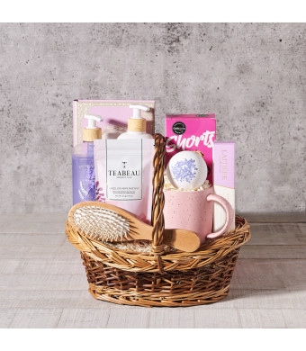 Lovely Blossoming Spa Basket, mother's day, gourmet, spa gift basket, skincare, lavender, spa gift, bath and body, spa, spa gift basket delivery, delivery spa gift basket, bath and body basket usa, usa bath and body basket