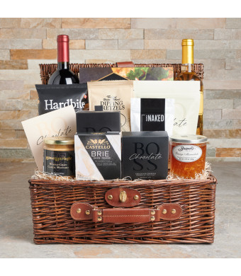 almonds, basket, berry jam, brie, brie cheese, Barbecue, Chocolate, chocolate and wine, crackers, Gourmet Gift Basket, Mother's Day, strawberry, wine