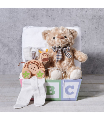 Plush Bear Toy Baby Gift Basket, baby gift, baby, baby shower gift, baby shower, unisex baby gift, unisex baby