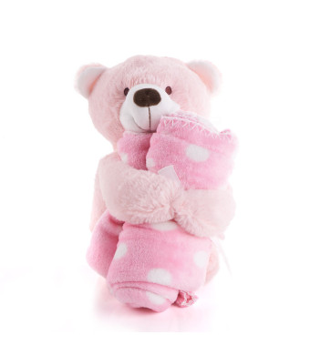 Pink Hugging Blanket Bear, Baby Gifts, Baby Plushies, Toy Plushy, Baby Toys, USA Delivery