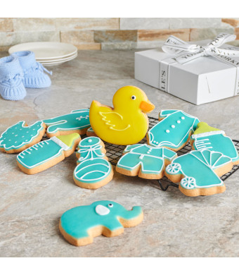 Blue Welcome Baby Boy Cookies, Baby Boy Cookies, Baked Goods, Baby Cookies, USA Delivery
