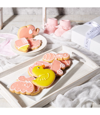 Pink Welcome Baby Cookie Gift Box, Baby Girl Cookies, Baked Goods, Gourmet Baby Cookies, USA Delivery