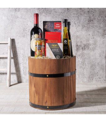 Wine gift basket, wine, cheese, olives, olive oil, balsamic vinegar, crackers, wine gift crate delivery, USA delivery