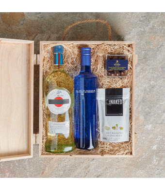 liquor gift basket delivery, delivery liquor gift basket, vodka, chocolate, pistachios, canada delivery, usa delivery