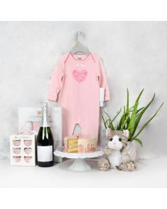 Baby Girl Birthday Starter Basket with Champagne