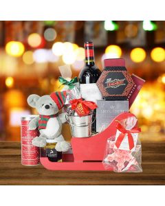 Christmas Sleigh with Wine Gift Basket