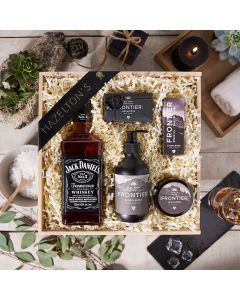 Jacks Routine Gift Crate, liquor gift crate, jack daniels, spa gift crate, skincare, bath and body, lavender, spa, spa gift crate delivery, delivery spa gift crate, jack daniels crate usa, usa jack daniels crate