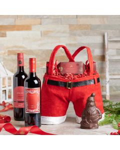 Old Saint Nick's Trousers and Treats Gift Basket, Christmas gift baskets, chocolate gift baskets, wine gift baskets