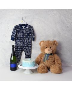 Baby Boy Cake & Champagne Gift Basket