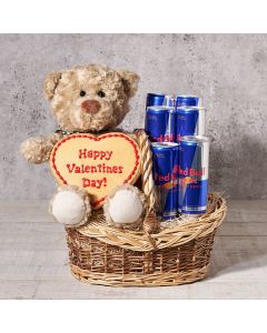 Sweet Valentine's with Hugs Gift Basket, Valentine's Day gifts, red bull, plush gifts, cookie gifts
