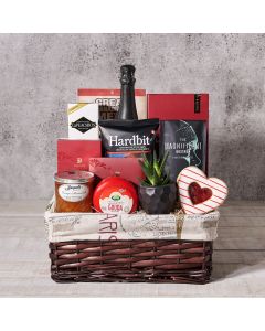 Valentine’s Day Planter Gift Basket With Champagne, Valentine's Day gifts, sparkling wine gifts