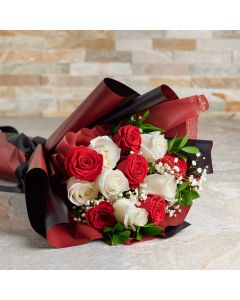 Bouquet of Red & White Roses, Valentine's Day gifts