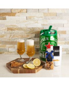 The Irish Pub Beer Set, beer gift sets, gourmet gifts, gifts, beer keg, beer, peanuts, pistachios, drinking glasses, cutting board