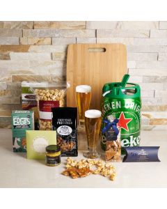 Heineken Gift Basket, beer gift sets, gourmet gifts, beer keg, beer, chocolate, pretzels, peanuts, snacks, US Delivery