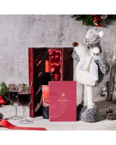Winter Wine & Chocolate Holiday Gift Set, Christmas Gift Baskets, Wine Gift Baskets, Gourmet Gift Baskets, Xmas Gifts, Plushy, Chocolate, Wine, USA Delivery