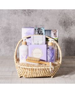 Mom Deserves the Best! Gift Basket, spa, gift basket, basket, delivery, lavender, lavender, hand, soap, cream, chocolate, tea, brush, headband, diffuser, US Delivery