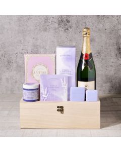 Fresh & Fragrant Spa Gift Set, chocolate bar, chocolate, diffuser, soap, bath salts, bath products, bath and body gift set, bath & body, bath, Spa, spa gift, spa gift set, lavender, champagne gift set, champagne, sparkling wine, spa gift set delivery, del