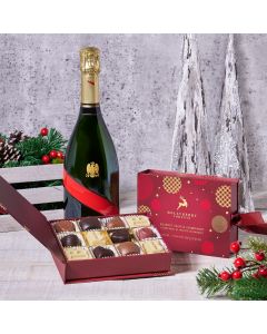 Holiday Champagne & Chocolate Gift Basket, Champagne Gift Baskets, Christmas Gift Baskets, Gourmet Gift Baskets, Xmas Gifts, Truffles, Champagne, Canada Delivery