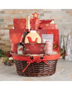 The North Pole Gourmet Champagne Christmas Gift Basket, popcorn,  beet chips,  jam,  pretzels,  candy,  Chocolate,  cookies,  Champagne Gift Basket,  Champagne,  Sparkling Wine,  christmas gift basket delivery, delivery christmas gift basket, champagne ba