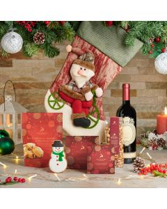 Cycling Santa Stocking & Wine Gift Set, popcorn, christmas, cookies, Chocolate, gourmet, wine, wine gift, Set 23965-2021, wine gift delivery, delivery wine gift, christmas gift usa, usa christmas gift
