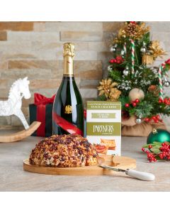 The Holiday Champagne & Cheeseball Board, Christmas Gift Baskets, Champagne Gift Baskets, Xmas Gifts, Champagne, Cheeseball, Crackers, USA Delivery