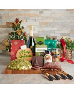 Festive Nights Cheeseball Gift, Champagne Gift Baskets, Christmas Gift Baskets, Xmas Gift Set, Cheeseball, Champagne, Chocolate, Pretzels, USA Delivery