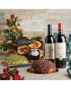 Santa’s Holiday Spread Gift Set, Wine Gift Baskets, Christmas Gift Baskets, Gourmet Gift Baskets, Xmas Gift Set, Wine, Cheeseball, Cracker, USA Delivery