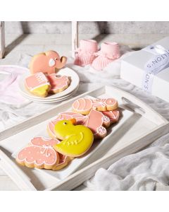 Pink Welcome Baby Cookie Gift Box, Baby Girl Cookies, Baked Goods, Gourmet Baby Cookies, USA Delivery