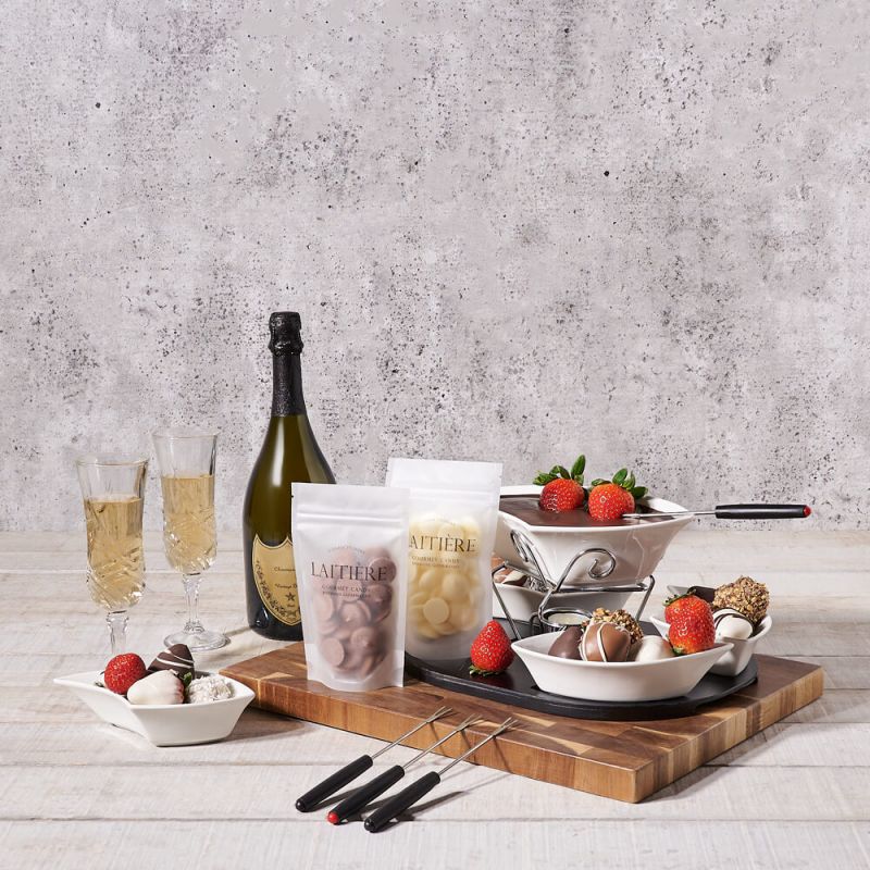 Chocolate Fondue & Champagne Gift Set Champagne gift baskets US
