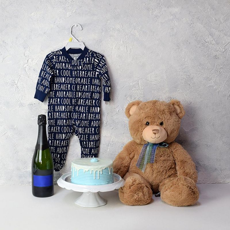 Baby Boy Cake & Champagne Gift Basket HAZELTON'S USA