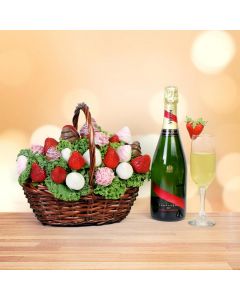 The Blooming Chocolate Dipped Strawberry Gift Basket With Champagne