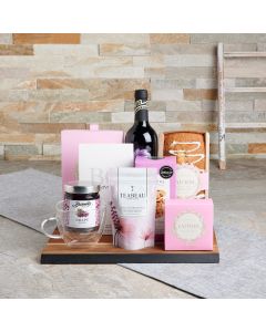 Chocolate, Tea & Wine Gift Basket, wine gift, wine, tea gift, tea, chocolate gift, mother's day, mother's day gift