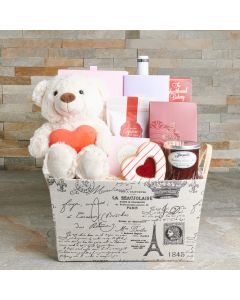Sweet Romance in Paris Gift Basket, Valentine's Day gifts, cookie gifts, plush gifts