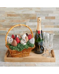 Champagne & Chocolate Dipped Strawberries Gift Basket, Valentine's Day gifts, sparkling wine gifts, chocolate covered strawberries