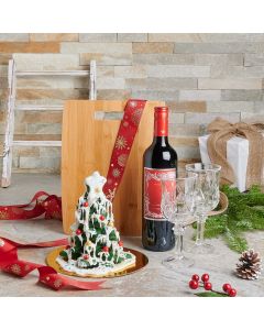 Festive Wine & Cookie Treat Gift Set, Christmas Gift Baskets, Canada Delivery, US Delivery, cookies, wine, wine gift set, cutting board