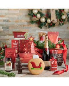 popcorn, beet chips, jam, pretzels, candy, Chocolate, cookies, Champagne Gift Basket, Champagne, Sparkling Wine, christmas gift basket delivery, delivery christmas gift basket, champagne basket usa, usa champagne basket
