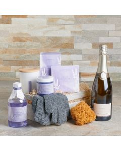 spa gift set, Sparkling Wine, Mother's Day, Spa, bath and body, bath, lavender, wine crate, Set 24076-2021, lavender spa gift crate delivery, delivery lavender spa gift crate, bath and body gift crate usa, usa bath and body gift crate