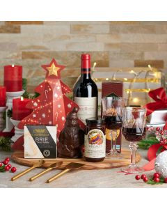Holiday Wine & Cheese Pairing Gift Set, Christmas Gift Baskets, Wine Gift Baskets, Gourmet Gift Baskets, Chocolate Gift Baskets, Cheese Gift Baskets, Wine, Chocolate Santa, Cheese, Jam, Crackers, Xmas Gifts, USA Delivery