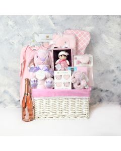 Extravagant Baby Girl Basket with Champagne