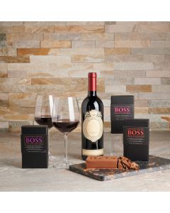 Boss Wine Matching Chocolate & Cutting Board. Wine Gift Baskets, Chocolate Gift Baskets, Gourmet Gift Baskets, USA Delivery