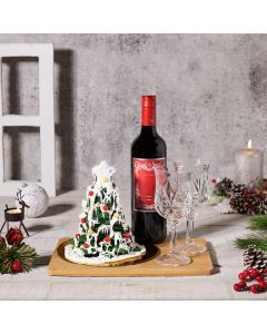 Sweet Christmas Tree & Wine Gift Set, Christmas gift baskets, cookies
