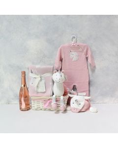 Baby & The Unicorn Gift Basket with Champagne